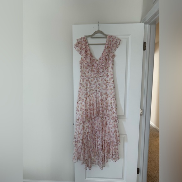Wayf Floral Tiered Ruffle Dress in Pink Mauve Ditsy - Picture 1 of 7